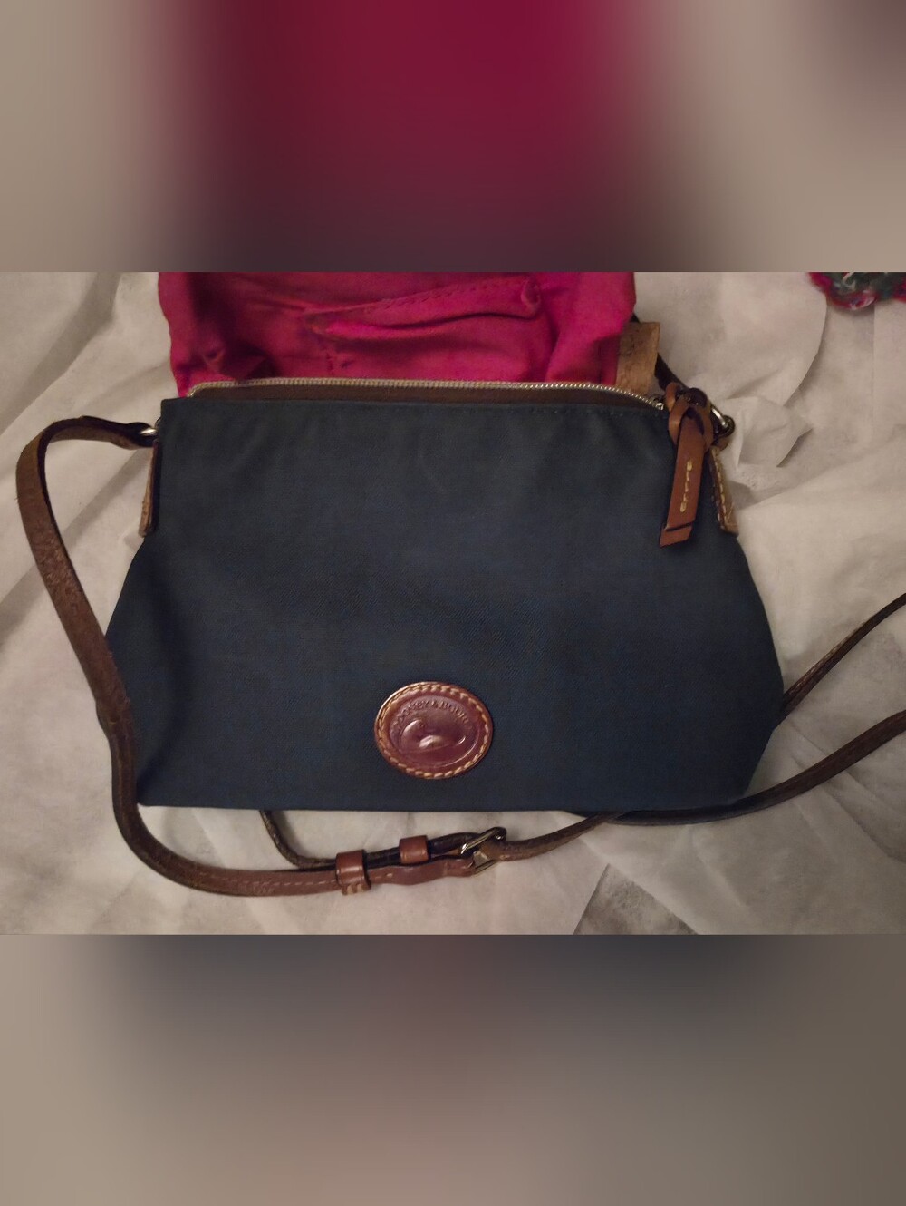 Dooney & Bourke Navy Crossbody with Brown Leather Trim